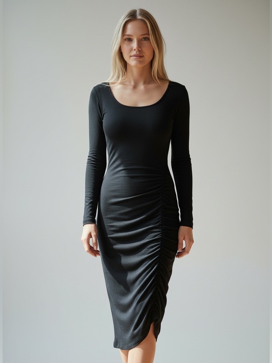 Susana Monaco Dresses & Skirts - Susana Monaco Black Long Sleeve Ruched Midi Dress